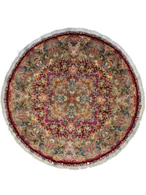 فرش دست بافت دایره سالاری 60 رج کرک ابریشم با حاشیه ابریشم کد 2003626