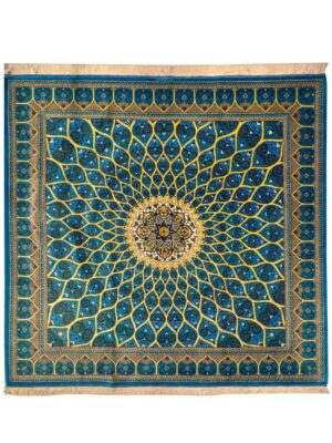 فرش دست بافت مربع گنبدی 70 رج تمام ابریشم کد 2003627