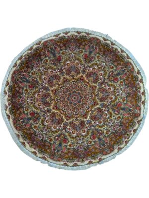 فرش دست بافت دایره صفی قلم 60 رج کرک و ابریشم کد 2003649