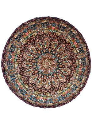 فرش دست بافت دایره سالاری 60 رج کرک و ابریشم کد 2003652