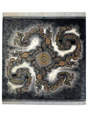 فرش دست بافت مربع کهکشان مهر 85 رج تمام ابریشم کد 2003653