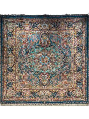 فرش دست بافت مربع سالاری باغ بهشت 70 رج کرک و ابریشم کد 2003656