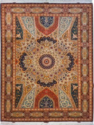 فرش دست بافت تبریز  گنبد اصفهان 50 رج کرک و ابریشم کد 2003658