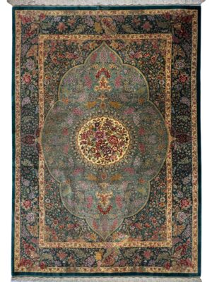 فرش دست بافت مستطیل گلریز سعیدی  80 رج تمام ابریشم کد 2003672