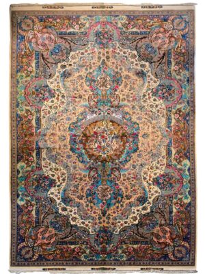 فرش دست بافت تبریز جعفر پاسبان 60 رج کرک ابریشم با حاشیه ابریشم کد 2003664