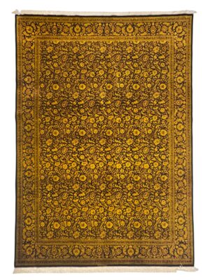 فرش دست بافت قم  مستطیل افشان 70 رج تمام ابریشم کد 2002045