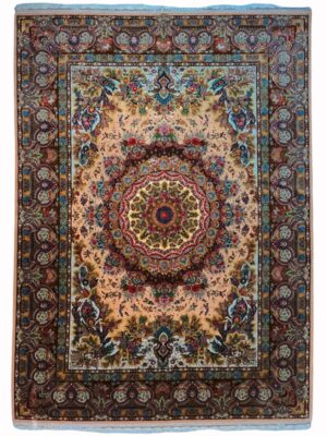 فرش دست بافت مستطیل حمزه 60 رج کرک و ابریشم کد 2003665