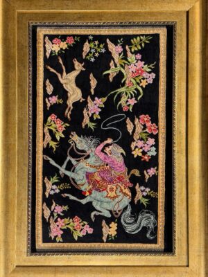 تابلو فرش مستطیل شکارگاه 70 رج تمام ابریشم کد 2002291