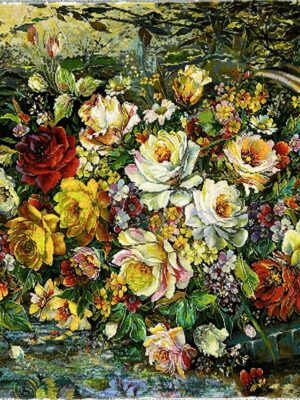 تابلو فرش مستطیل گل وارونه 50 رج کرک و ابریشم کد 2001754