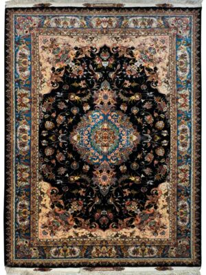 فرش دست بافت نوین فر اصطلاحا 60 رج حاشیه ترنج و تمام گلها ابریشم کد 2001860