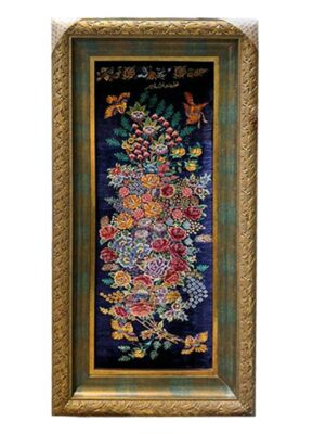 تابلو فرش مستطیل گل 60 رج تمام ابریشم کد 2002376