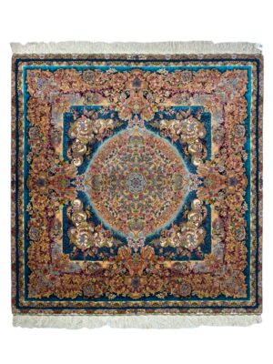 فرش دست بافت مربع شمس 70 رج کرک و ابریشم کد 2003206