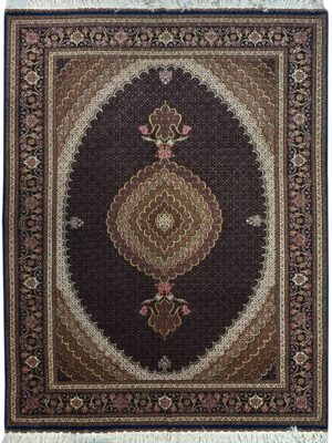 فرش دست بافت مستطیل ریز ماهی 50 رج کرک و ابریشم کد 2003226