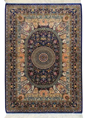 فرش ربات بافت مستطیل اسلیمی 70 رج ابریشم و بنبوسیلک کد 2003706