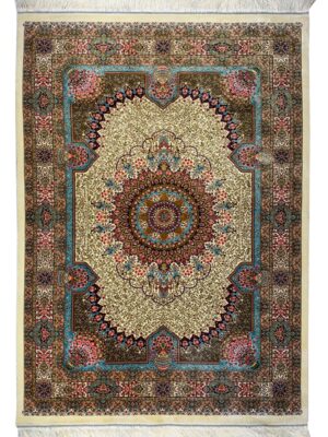 فرش ربات بافت مستطیل گلریز - ذبیهی 70 رج ابریشم و بنبوسیلک کد 2003713