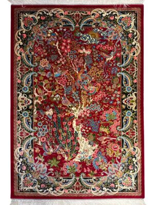 ربات بافت مستطیل درخت زندگی هزار گل 70 رج پشم و بنبوسیلک کد 2003721