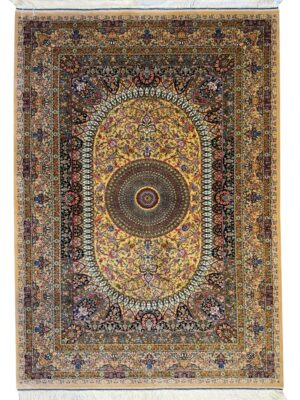 فرش ربات بافت مستطیل اسلیمی 70 رج پشم و بنبوسیلک کد 2003724