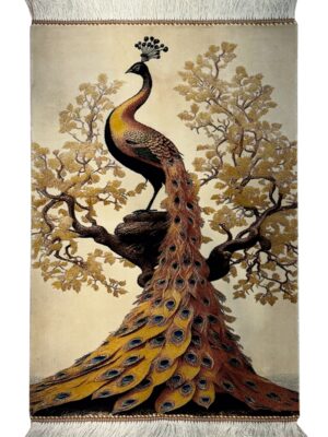 فرش ربات بافت مستطیل طاووس 70 رج ابریشم و بنبوسیلک کد 2003734