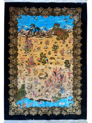 فرش ربات بافت مستطیل افریقا 70 رج ابریشم و بنبوسیلک کد 2003735