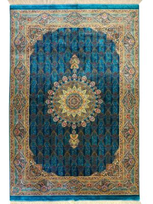 فرش ربات بافت مستطیل محرمات ستونی 70 رج ابریشم و بنبوسیلک کد 2003738