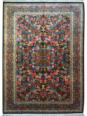 فرش ربات بافت مستطیل گلستان باغ بهشت 70 رج ابریشم و بنبوسیلک کد 2003742