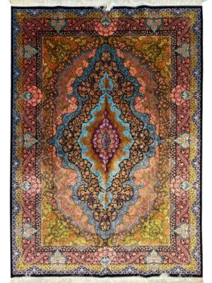 فرش ربات بافت مستطیل کاضمی 70 رج ابریشم و بنبوسیلک کد 2003744