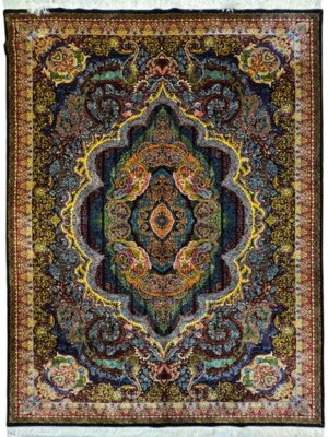 فرش ربات بافت مستطیل کاظمی 70 رج ابریشم و بنبوسیلک کد 2003745