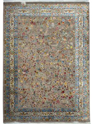 فرش ربات بافت مستطیل باغ پرندگان طولی 70 رج پشم و ابریشم کد 2003755