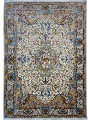 فرش ربات بافت مستطیل لچک ترنجی اژدها 70 رج پشم و ابریشم کد 2003756