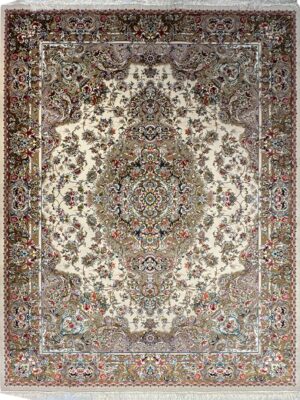 فرش ربات بافت مستطیل لچک بوته اصفهان 50 رج پشم و ابریشم کد 2003758