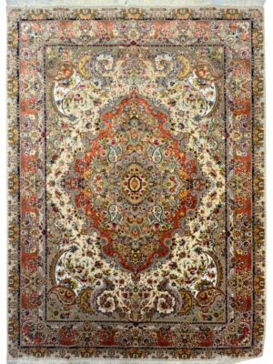 فرش ربات بافت مستطیل سالاری لچک بوته 50 رج پشم و ابریشم کد 2003761