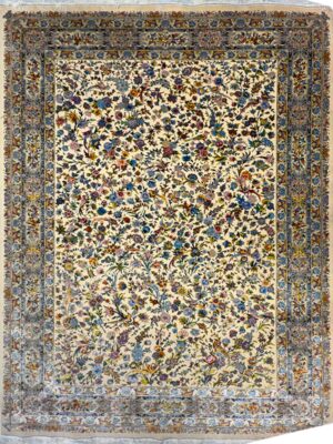 فرش ربات بافت مستطیل باغ پرندگان 50 رج پشم و ابریشم کد 2003766