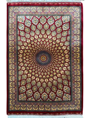 فرش ربات بافت مستطیل گنبد شهسوارپور 70 رج ابریشم و بنبوسیلک کد 2003777