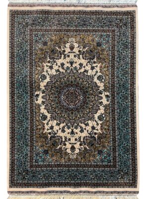 فرش ربات بافت مستطیل لچک ترنجی پتینه بافی 70 رج ابریشم و بنبوسیلک کد 2003779