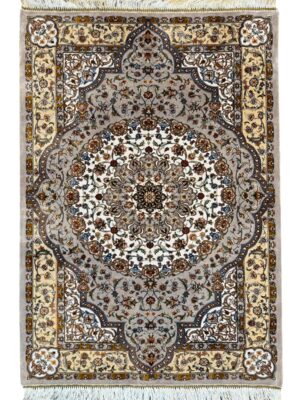 فرش ربات بافت مستطیل لچک ترنجی گلابتون 70 رج ابریشم و بنبوسیلک کد 2003788