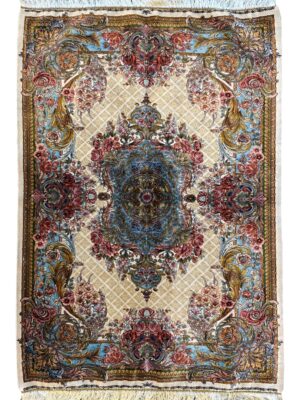 فرش ربات بافت مستطیل لچک ترنجی گلابتون 70 رج ابریشم و بنبوسیلک کد 2003795