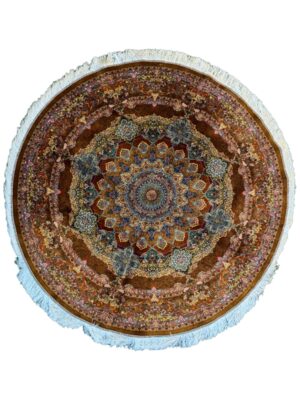 فرش ربات بافت دایره ترنچ گنبدی 70 رج ابریشم و بنبوسیلک کد 2003802