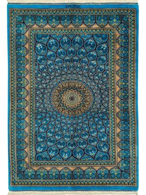 فرش دست بافت مستطیل گنبدی 70 رج تمام ابریشم کد 2003809