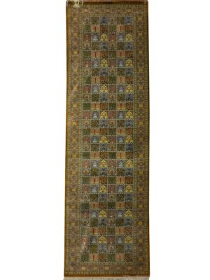 فرش دست بافت مستطیل خشتی امضا عباسی 70 رج تمام ابریشم کد 2003826