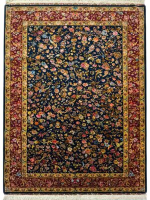 فرش دست بافت مستطیل صادق نژاد 80 رج کرک ابریشم با حاشیه ابریشم کد 2003837