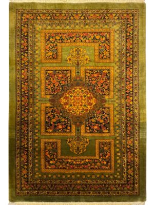 فرش دست بافت مستطیل چهار باغ 40 رج پشم و ابریشم کد 2003845