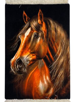 تابلو فرش مستطیل اسب 50 رج کرک و ابریشم کد 2003846