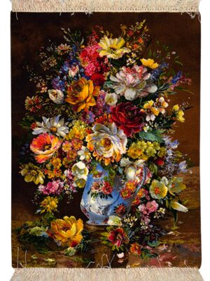 تابلو فرش مستطیل گل طولی 50 رج کرک و ابریشم کد 2003848