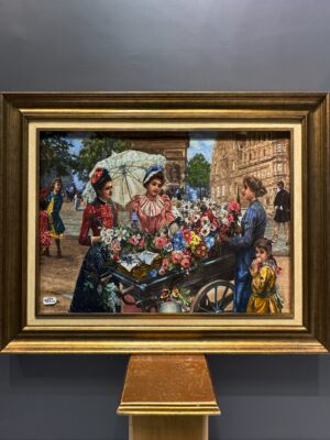 تابلو فرش مستطیل گاری گل فروش 50 رج کرک و ابریشم 2003265