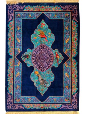 فرش دست بافت مستطیل باغ پرندگان امیران 70 رج تمام ابریشم کد 2003566