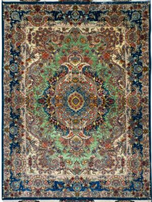 فرش دست بافت مستطیل خطیبی 60 رج کرک و ابریشم کد 2003674