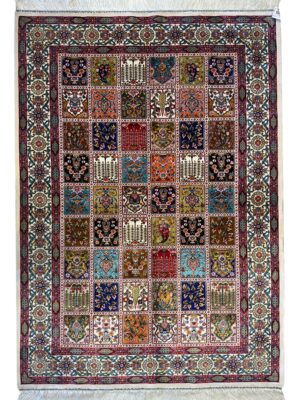 فرش ربات بافت مستطیل قابی گلستان 70 رج ابریشم و بنبوسیلک کد 2003855