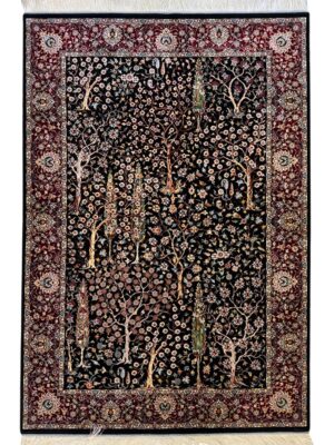 فرش ربات بافت مستطیل درخت سروی 70 رج ابریشم و بنبوسیلک کد 2003858