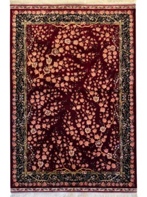 فرش ربات بافت مستطیل هزار گل 70 رج ابریشم و بنبوسیلک کد 2003859