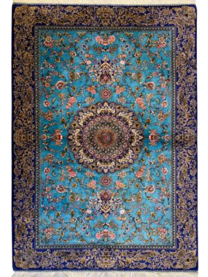 فرش ربات بافت مستطیل صادق نژاد 70 رج ابریشم و بنبوسیلک کد 2003873